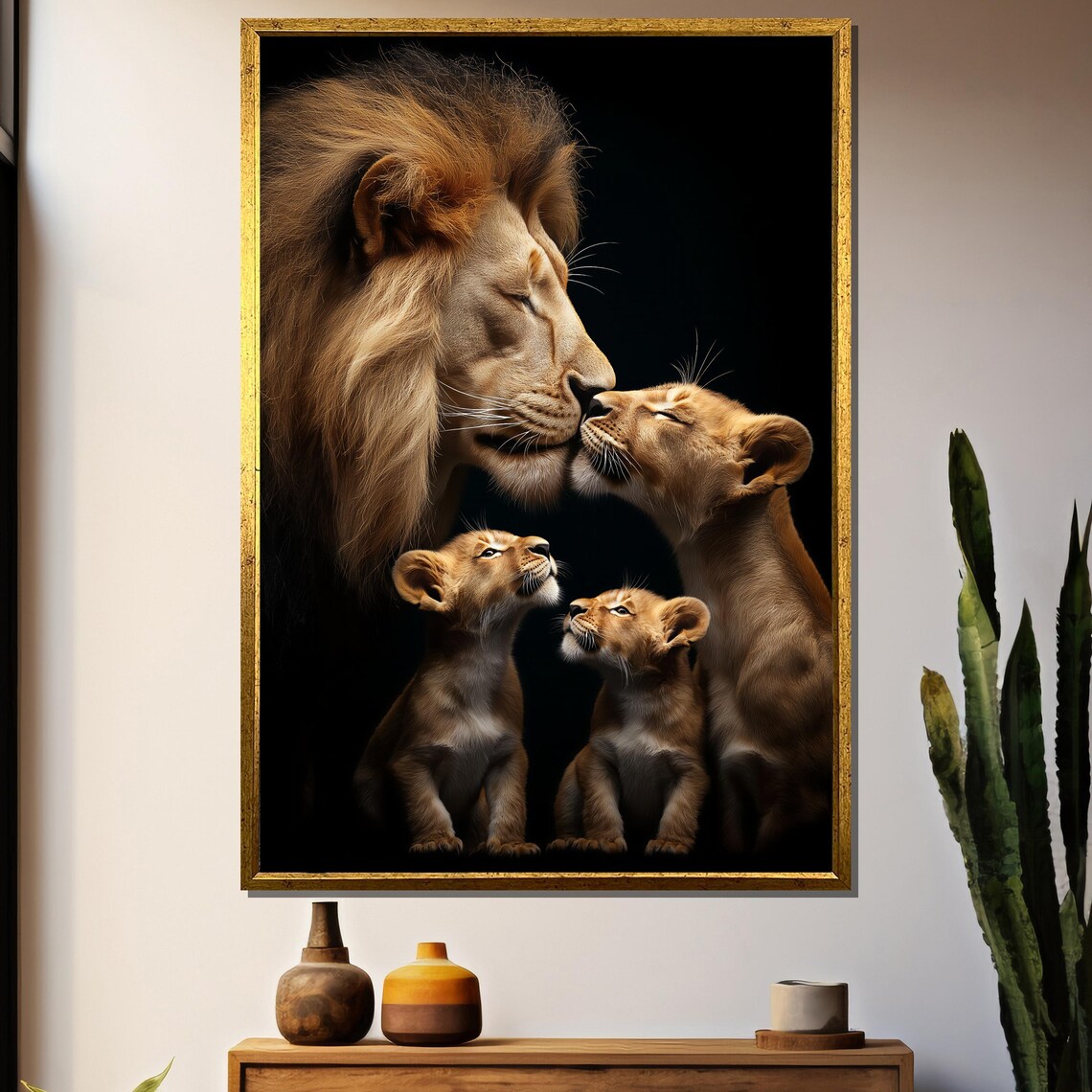 Majestic Lion Family Portrait, Wildlife Art Print