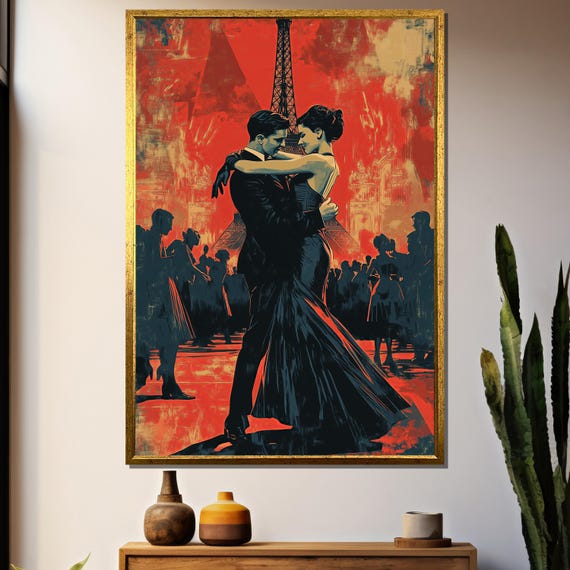 Elegant Couple Dancing Paris Eiffel Tower Romantic Art Print