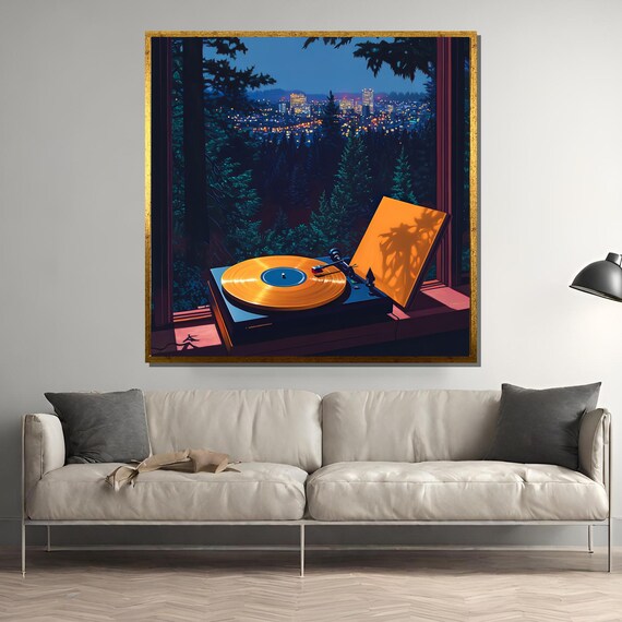 Forest Window Turntable, Night Cityscape Poster