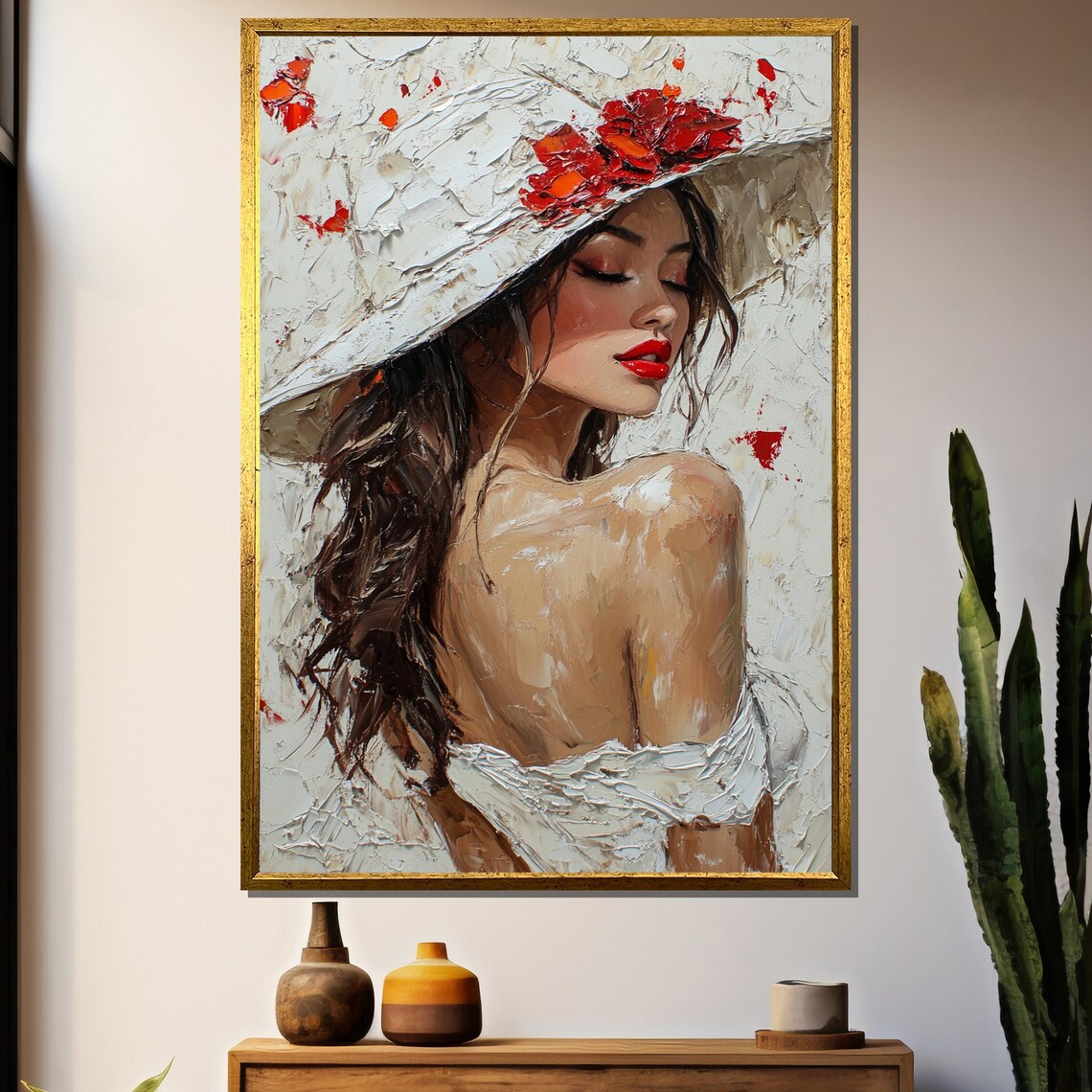 Elegant Filipina Woman Painting, Romantic Artwork
