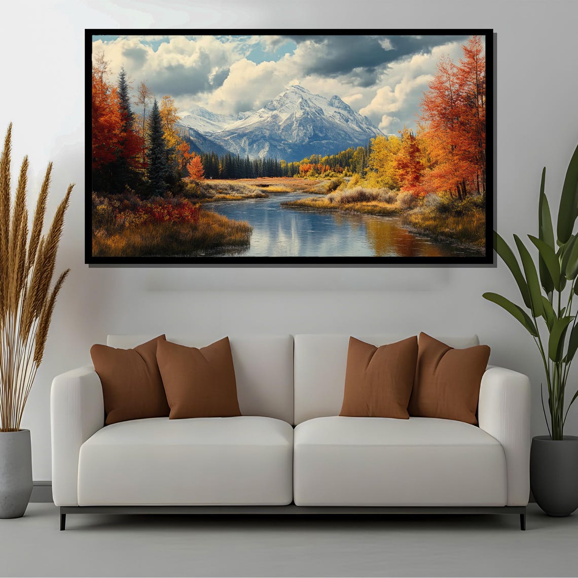 Golden Autumn Mountain Landscape, Rustic Nature Art Print - Image 2