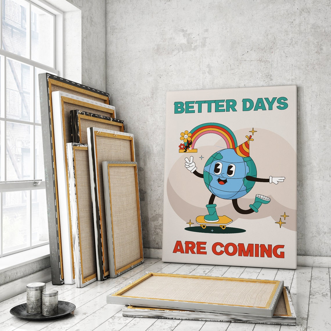Better Days Are Coming Skateboarding Globe Retro Quote Poster - Image 2