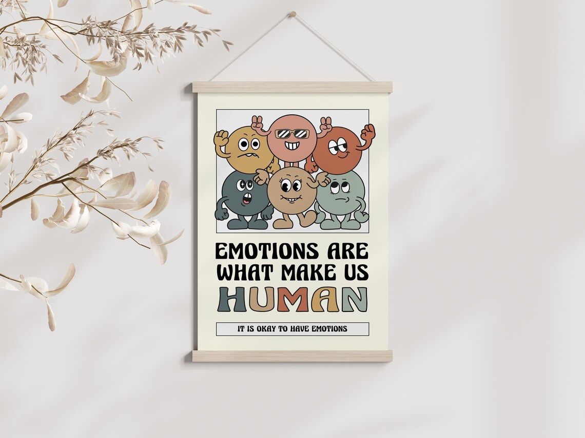 Emotions Are What Make Us Human Retro Cartoon Kids Affirmation Poster - Image 2