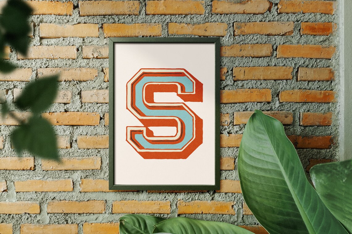 Letter S Rust Orange Teal Varsity Alphabet Typography Eclectic Room Poster - Image 5