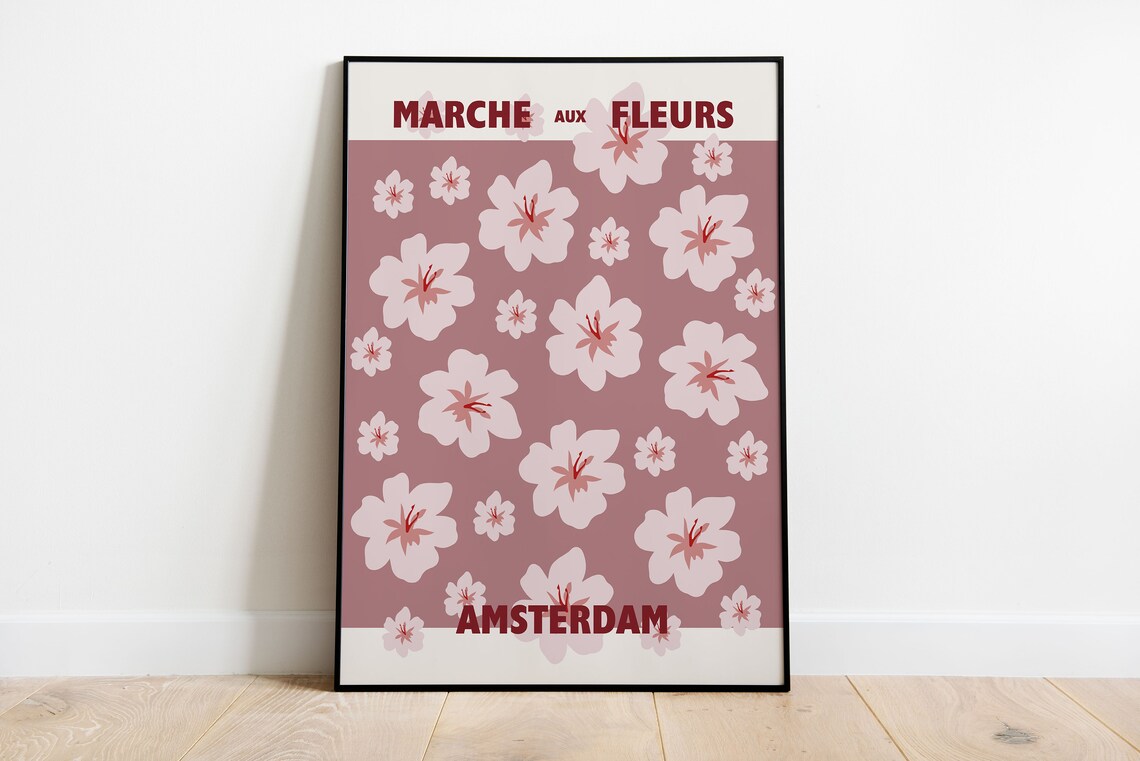 Amsterdam Marche Aux Fleurs Poster Pink Blossoms On Mauve Floral Art - Image 2