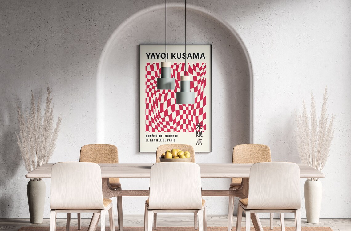 Yayoi Kusama Red Wavy Checkerboard Illusion 1987 Exhibition Poster - Image 4