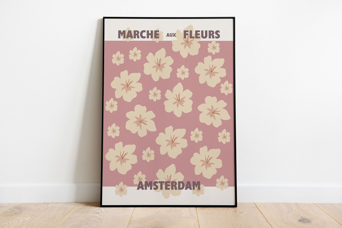 Amsterdam Marche Aux Fleurs Poster Cream Blossoms On Rose Floral Art - Image 2
