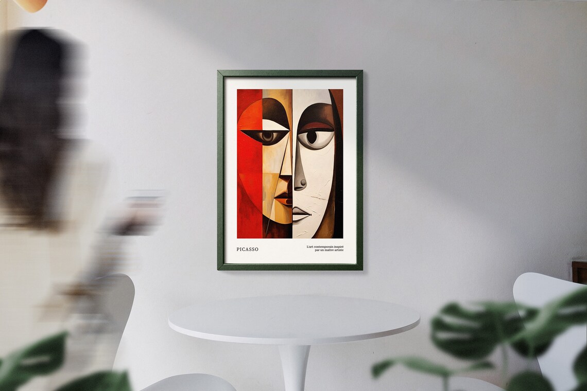 Picasso Style Cubist Geometric Faces Abstract Portrait Art Poster - Image 2