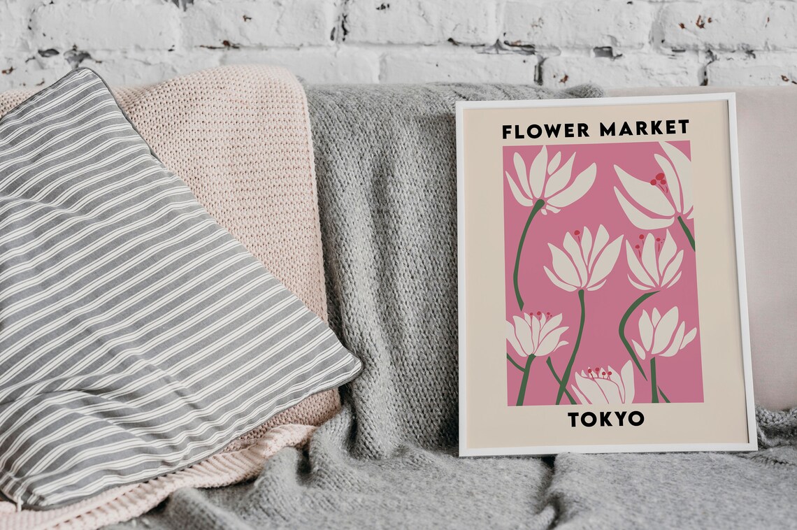 Tokyo Flower Market Pink Background Print White Lily Floral Artwork - Image 4