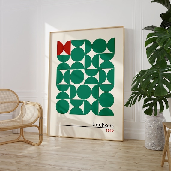 Bauhaus Green Circle Grid with Red Accent 1919 Geometric Poster