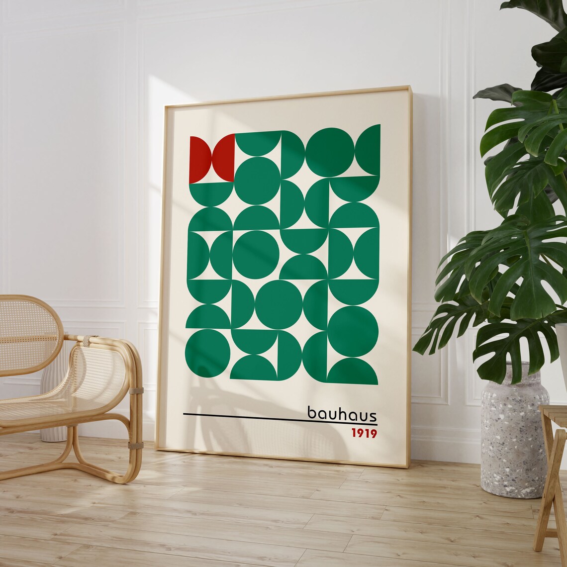 Bauhaus Green Circle Grid with Red Accent 1919 Geometric Poster