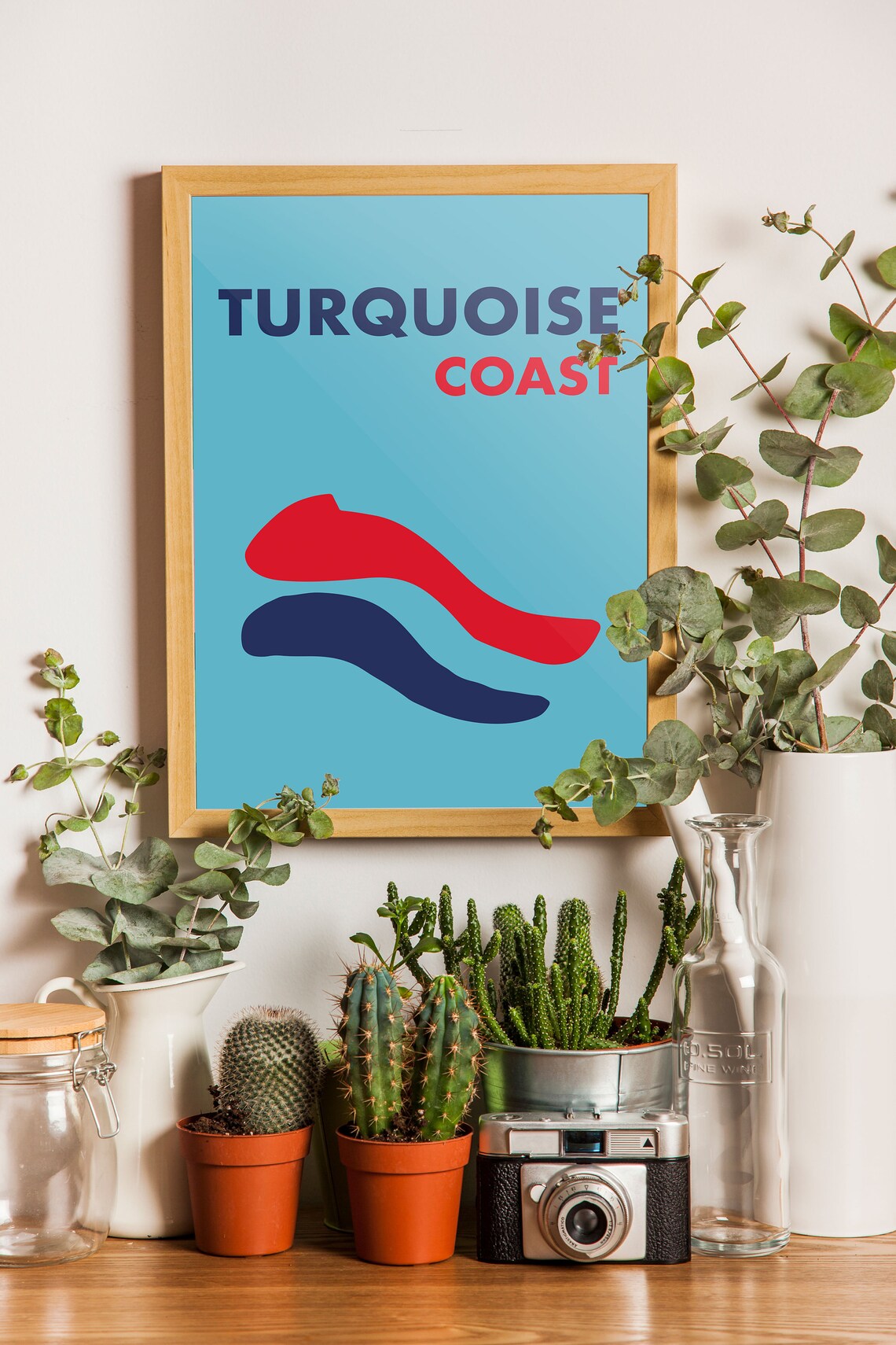 Turquoise Coast Turkey Travel Poster Sky Blue With Red Navy Waves - Image 4