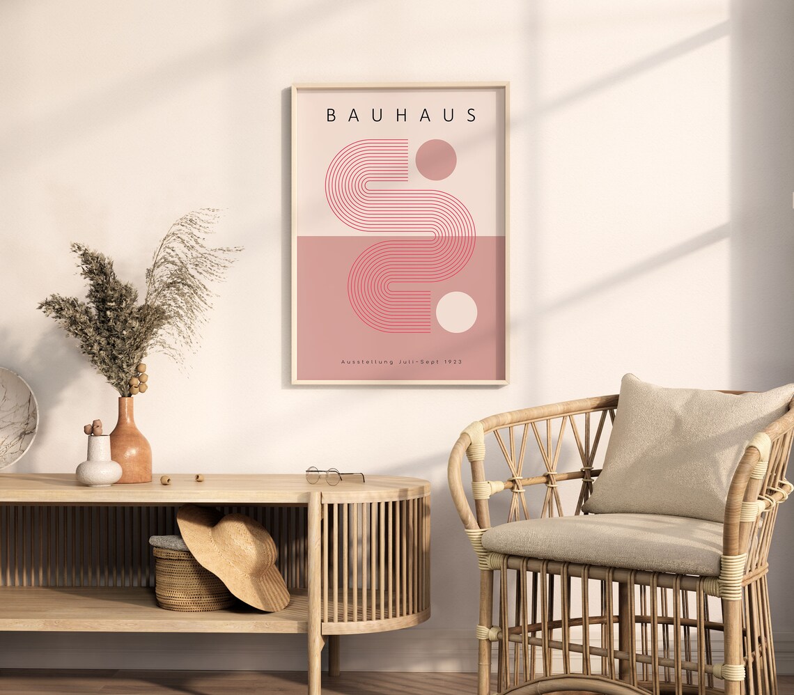 Bauhaus 1923 Exhibition Geometric Abstract Blush Pink Modern Art Poster - Image 5