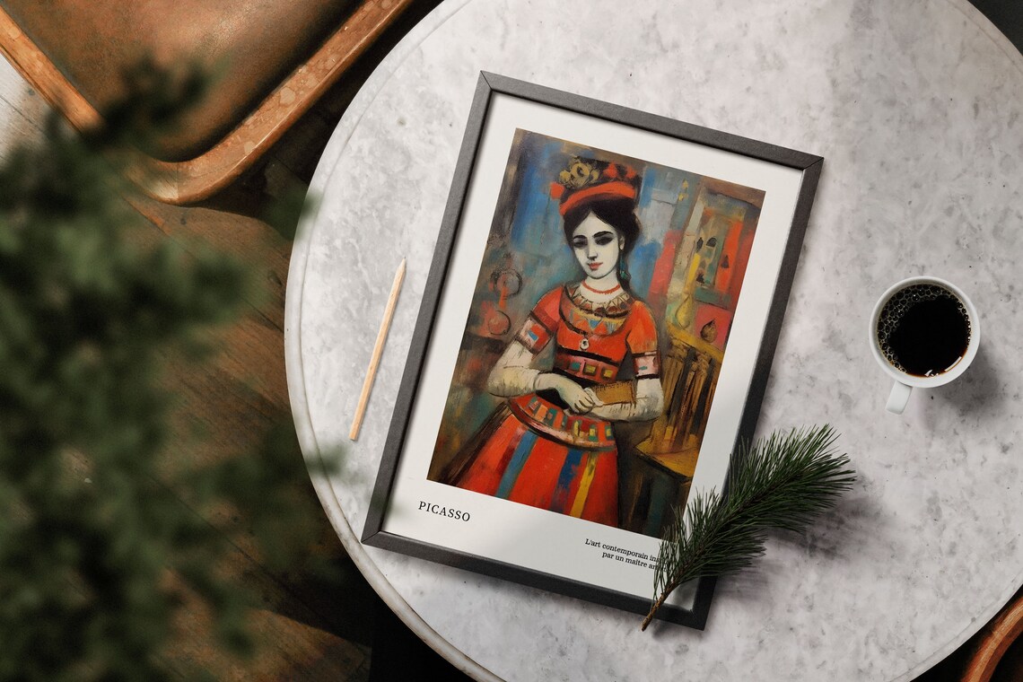 Woman in Ornate Red Dress Modernist Picasso Style Portrait Poster - Image 5