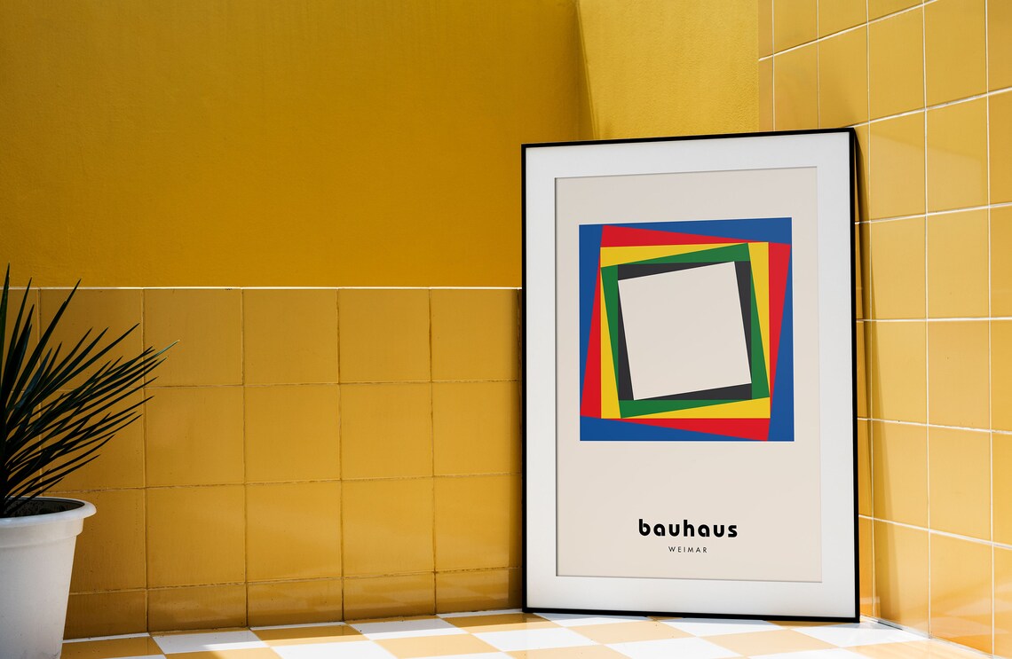 Primary Color Blocked Square Bauhaus Weimar Mid Century Poster - Image 3