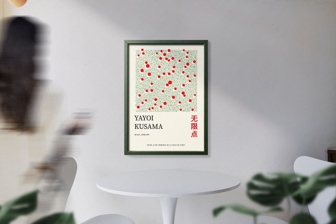 Yayoi Kusama Sage and Red Dot Pattern 1987 Exhibition Art Poster - Image 2