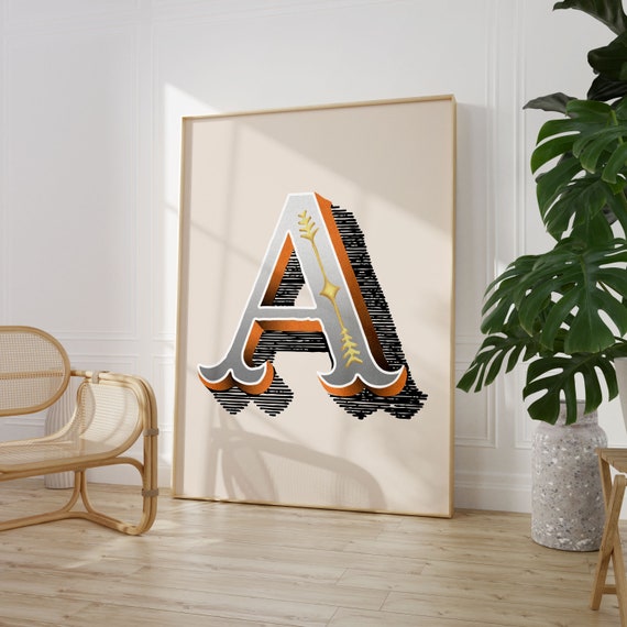 Vintage Initial Print Single Letter Alphabet Poster A Poster Eclectic Home Typography Decor Nursery Room Decor