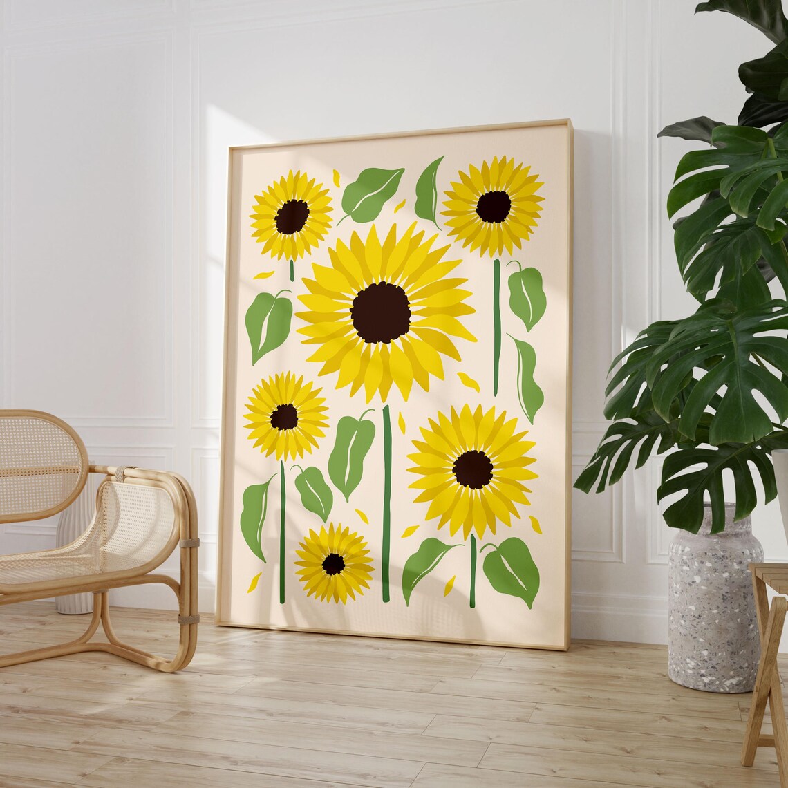 Towering Sunflower Maximalist Flower Market Illustration Poster