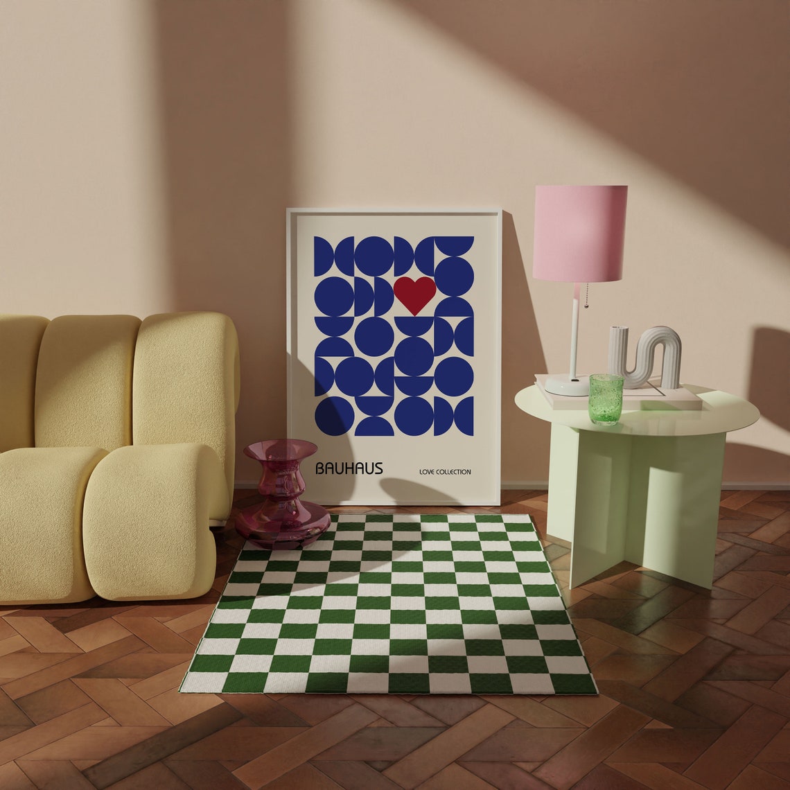 Navy Blue Geometric Circle Heart Bauhaus Love Collection Poster - Image 4