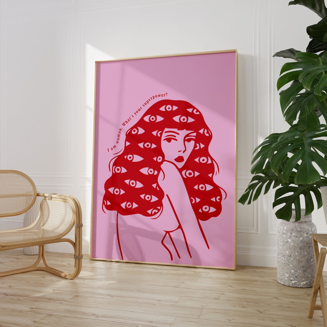 Pink Empowering Woman Pop Art Quote with Watching Eyes Poster