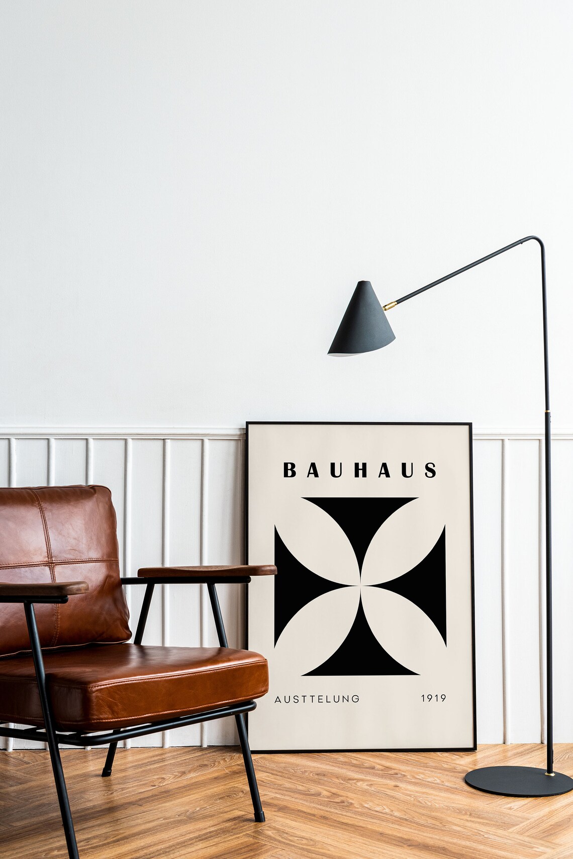 Bauhaus 1919 Black and White Geometric Floral Exhibition Poster - Image 3