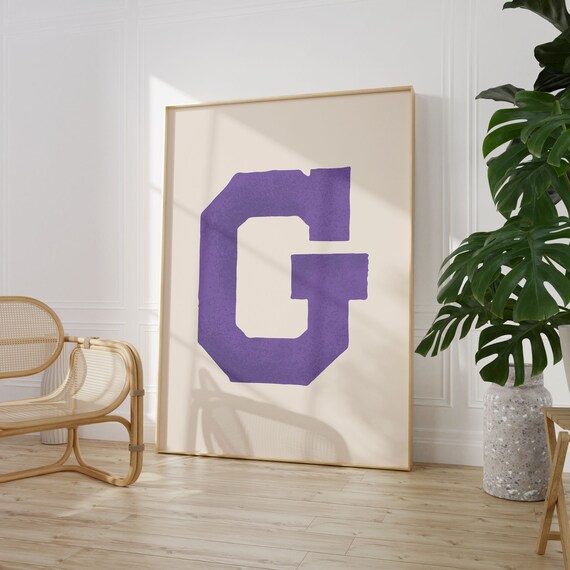 Letter G Bold Purple Block Alphabet Typography Collegiate Room Decor Poster