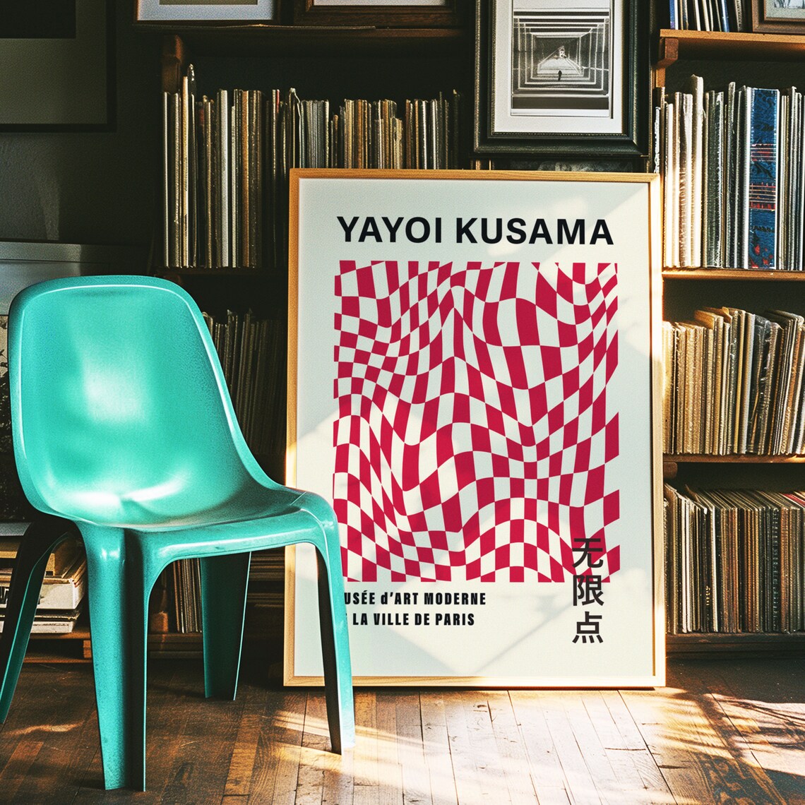 Yayoi Kusama Red Wavy Checkerboard Illusion 1987 Exhibition Poster - Image 5