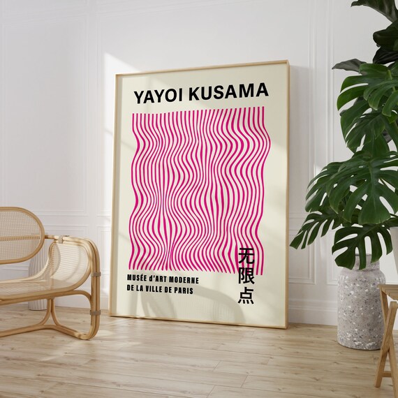 Yayoi Kusama Style Hot Pink Wavy Stripe Bold Exhibition Art Poster