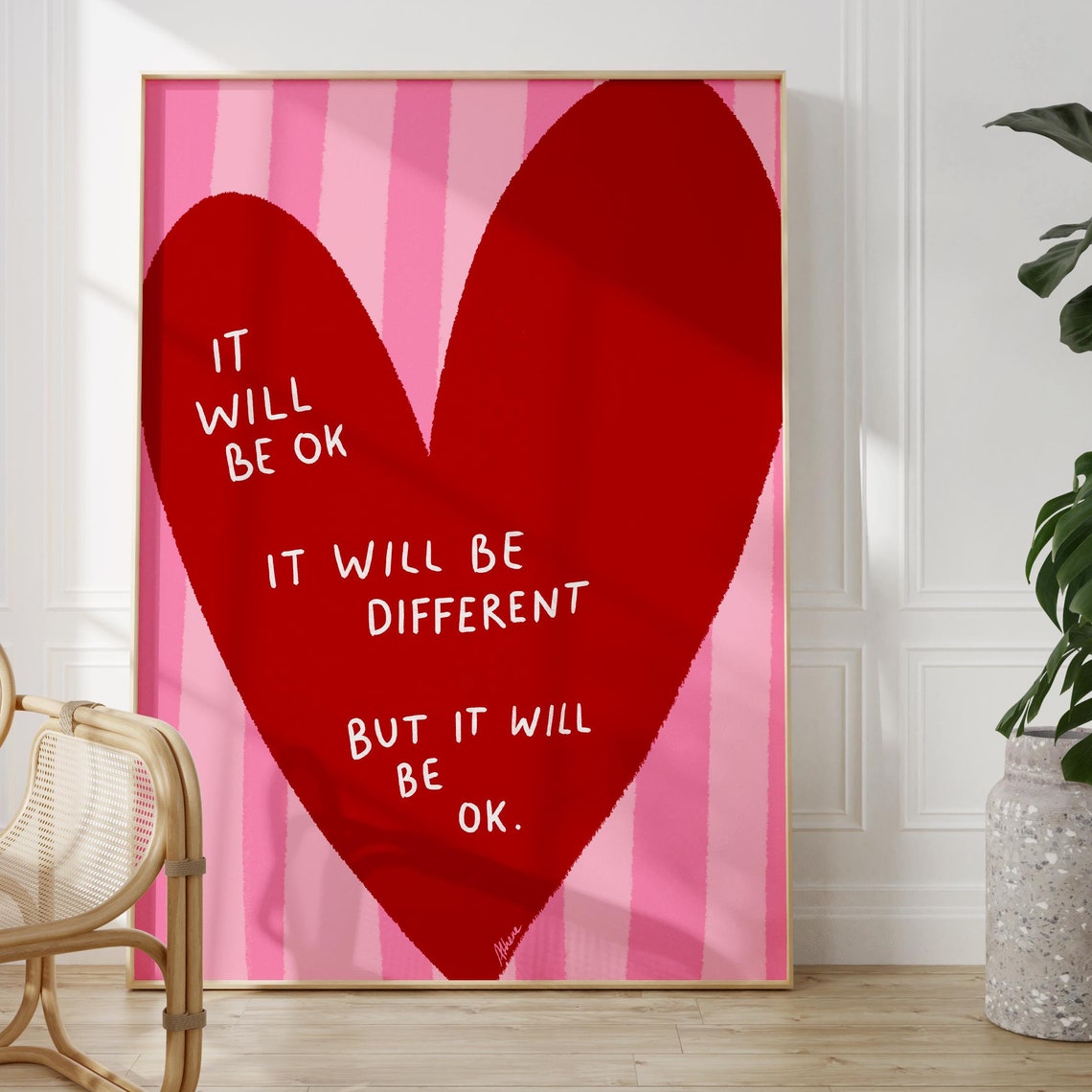 It Will Be Ok Big Red Heart Positive Affirmation Pink Quote Poster