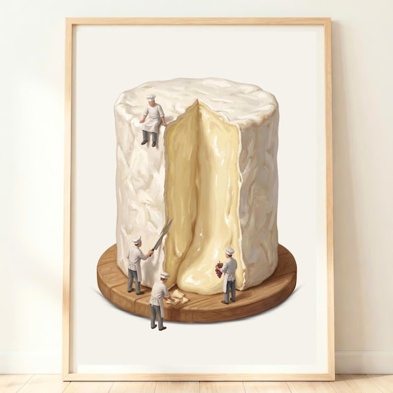 Baked Camembert Wheel Molten Cheese Tiny Chefs Whimsical Poster