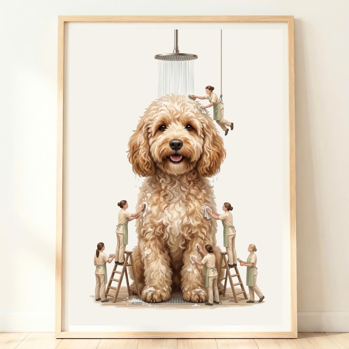 Cockapoo Wall Art Print, Dog In Shower