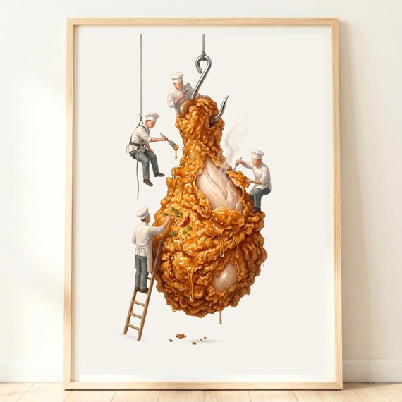 Chicken Drumstick Wall Art Minimal Kitchen Print Whimsical Decor Food Poster