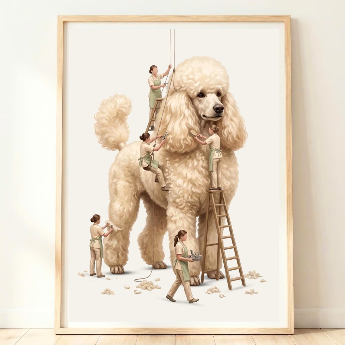 Giant Cream Poodle Grooming Tiny Groomers Funny Dog Salon Poster