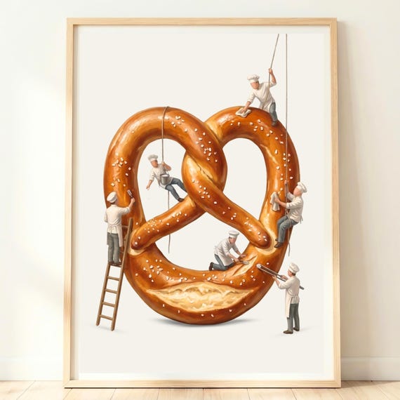 Pretzel Wall Art Quirky Kitchen German Bakery Print Oktoberfest Decor Lover Gift