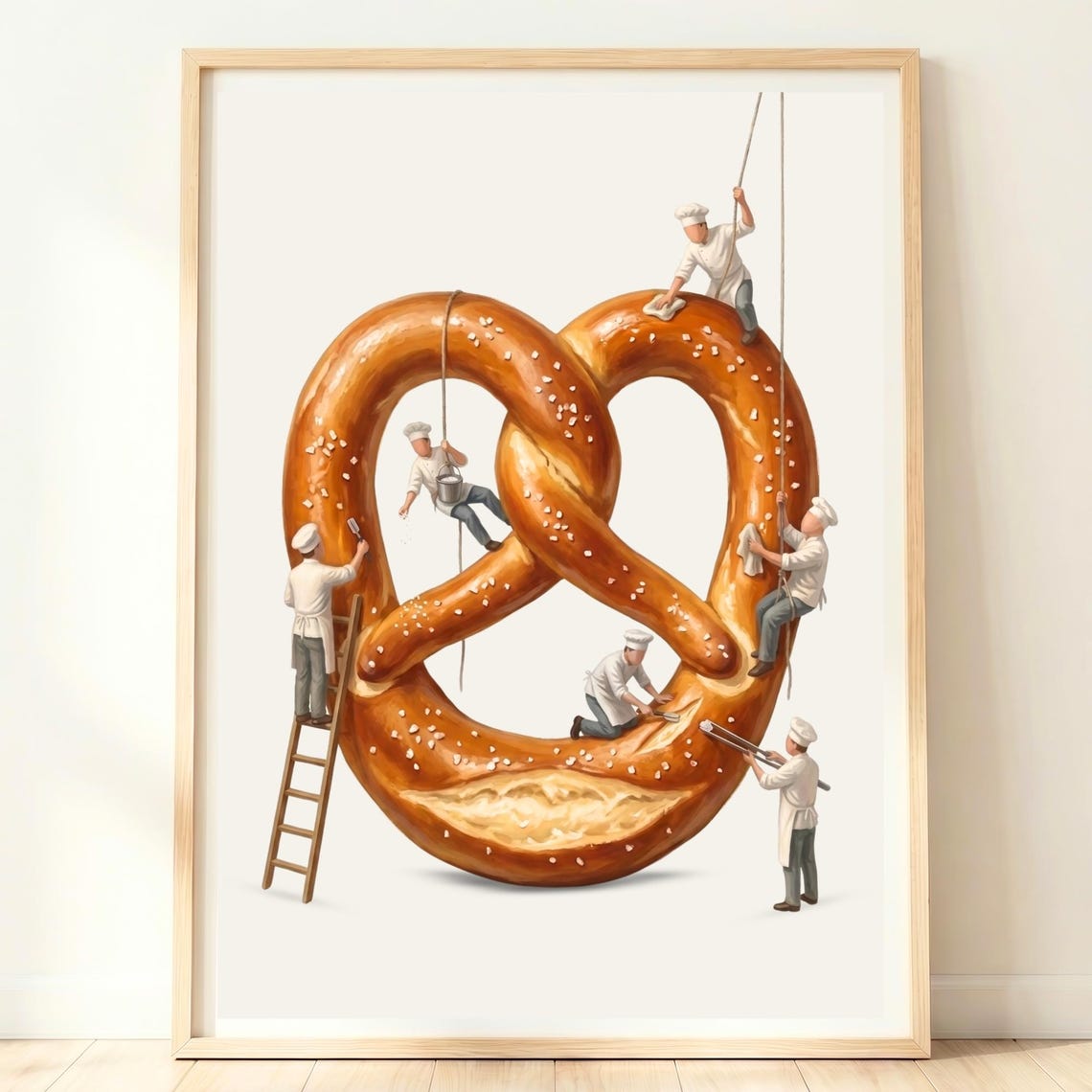 Giant Pretzel With Tiny Bakers Whimsical German Bakery Kitchen Poster