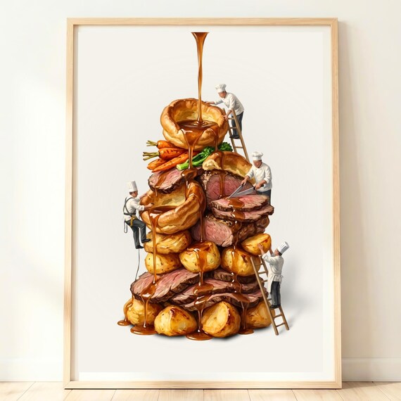 Roast Dinner Wall Art Sunday Poster British Kitchen Decor Yorkshire Pudding Print