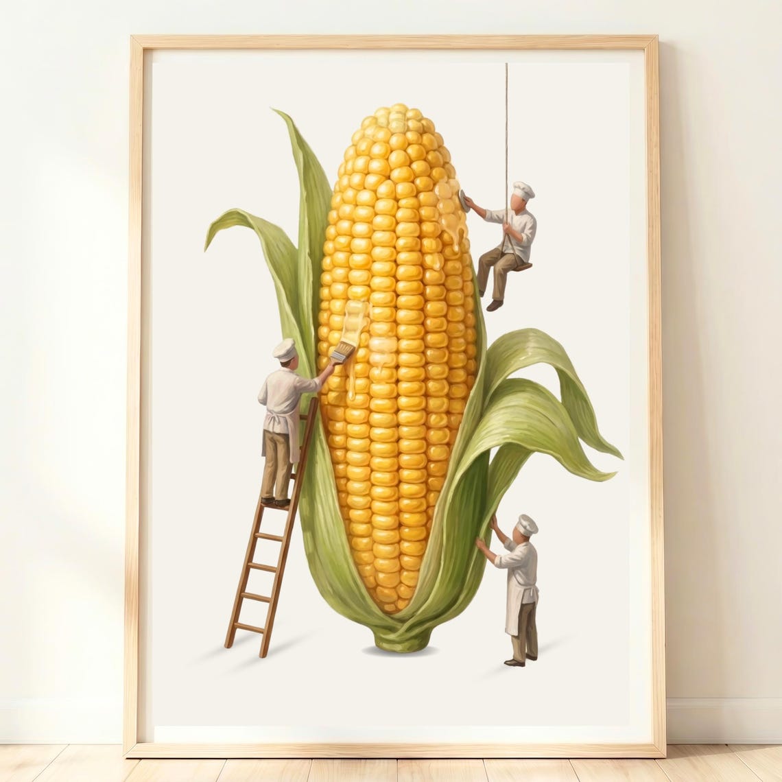 Giant Sweet Corn With Tiny Chefs Fun Farmhouse Kitchen Wall Print