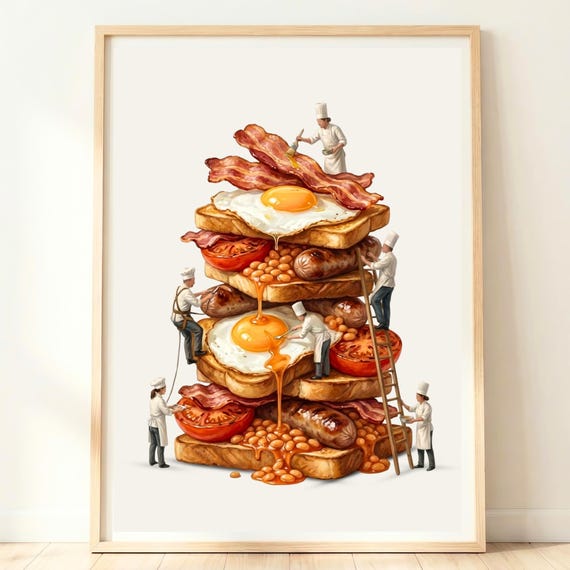 Full English Breakfast Art British Kitchen Decor Food Print Fry Up Artwork