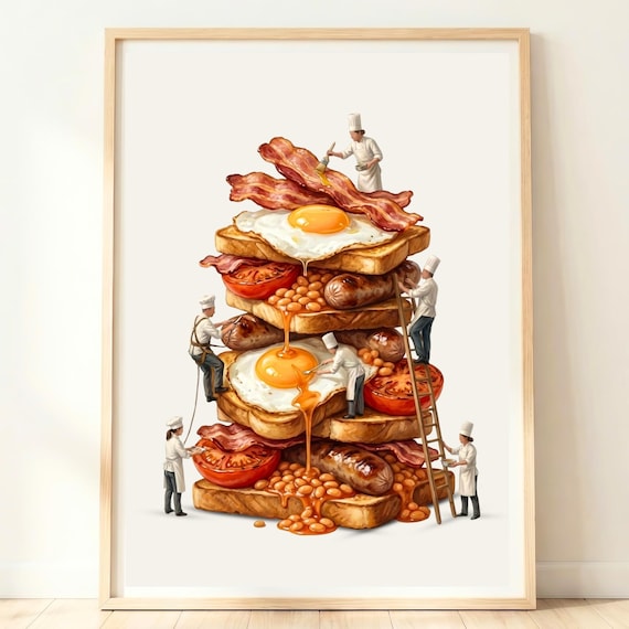 Giant Full English Breakfast Tiny Chefs British Kitchen Poster