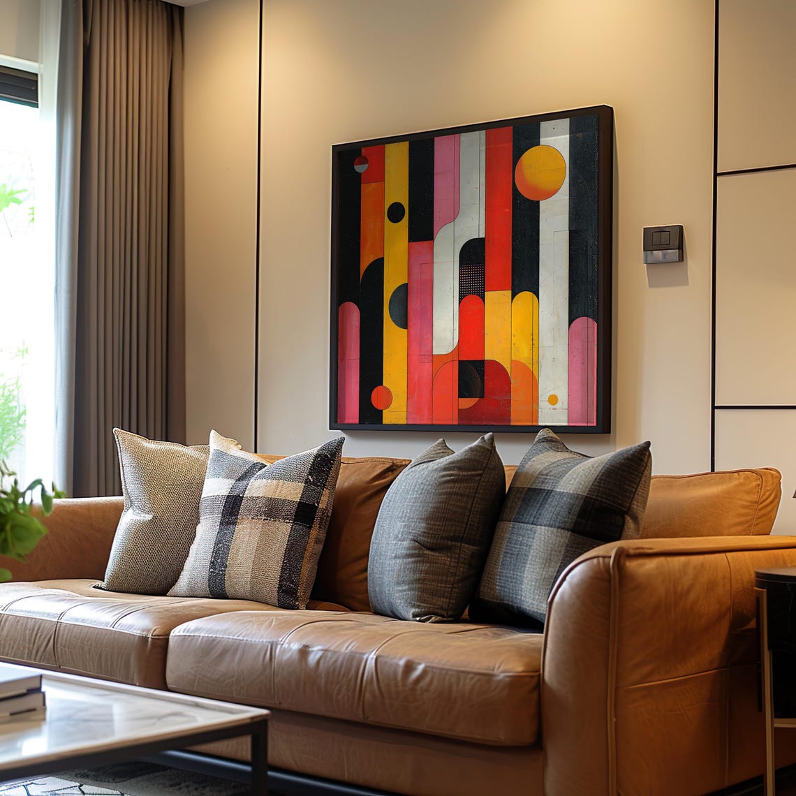 Midcentury Modern Geometric Abstract Stripes Sun Collage Wall Art