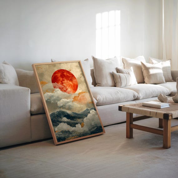 Red Moon Sky Maximalist Modern Collage Warm Tones Retro Print Matte Poster Lunar Artwork Vintage Wall Decor