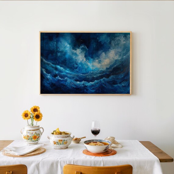Blue White Ocean Waves Impressionist Expressionist Sea Poster