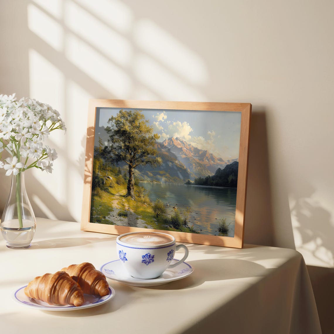 Alpine Lake Mountain Landscape Impressionist Oil Painting Poster