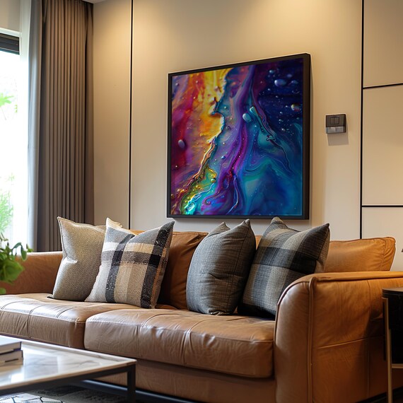 Psychedelic Liquid Art Acrylic Oil Painting Neon Colors Maximalist Glossy Artwork Abstract Poster Vibrant Wall