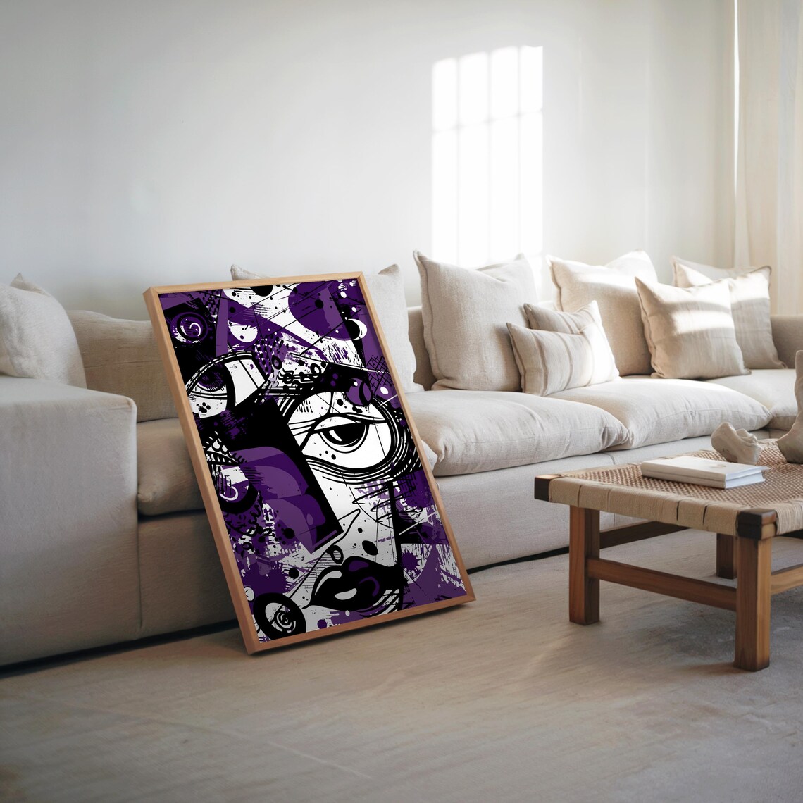 Abstract Womans Face Purpleblack Maximalist Expressionism Vibrant Monochrome Art Print Bold Palette Wall Decor Contemporary