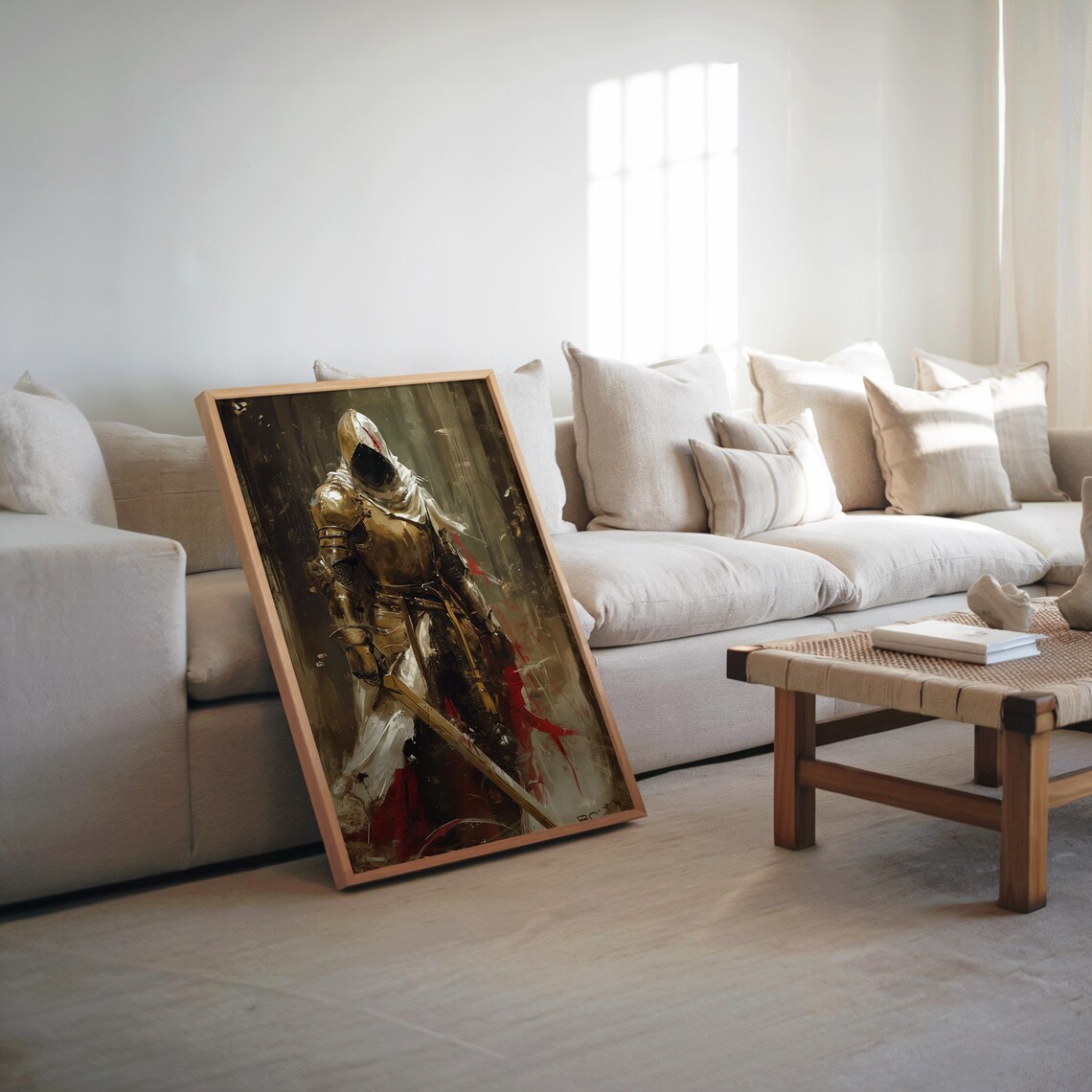 Armored Knight with Sword Dark Fantasy Oil Painting Cinematic Poster
