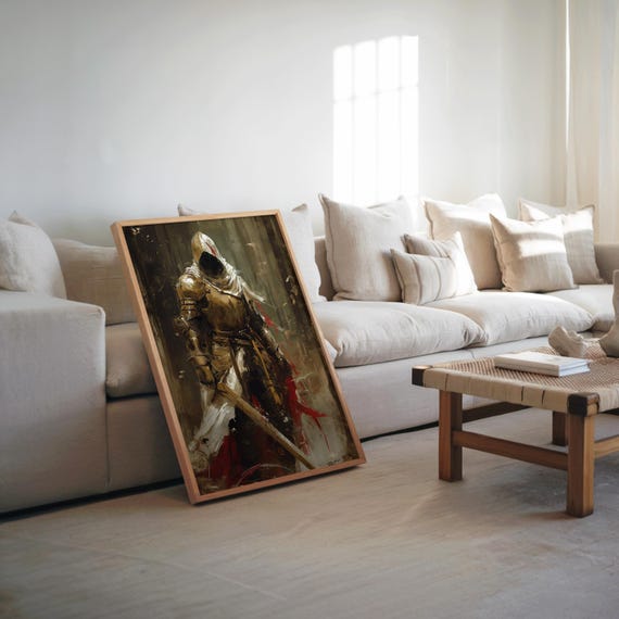 Knight Sword Anime Style Art Oil Painting Watercolor Poster Sepia Palette Cinematic Grit Fantasy Artwork Wall
