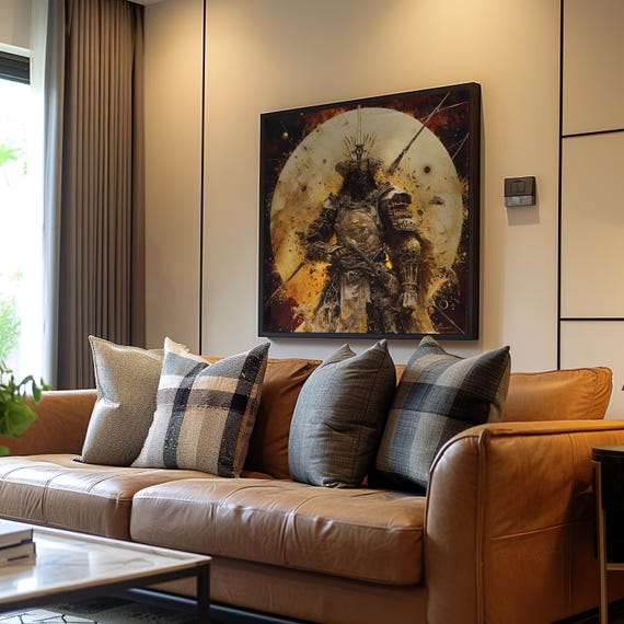 Steampunk Knight Oil Painting Full Moon Sepia Cinematic Art Victorian Era Retro Futurism Wall Home Decor