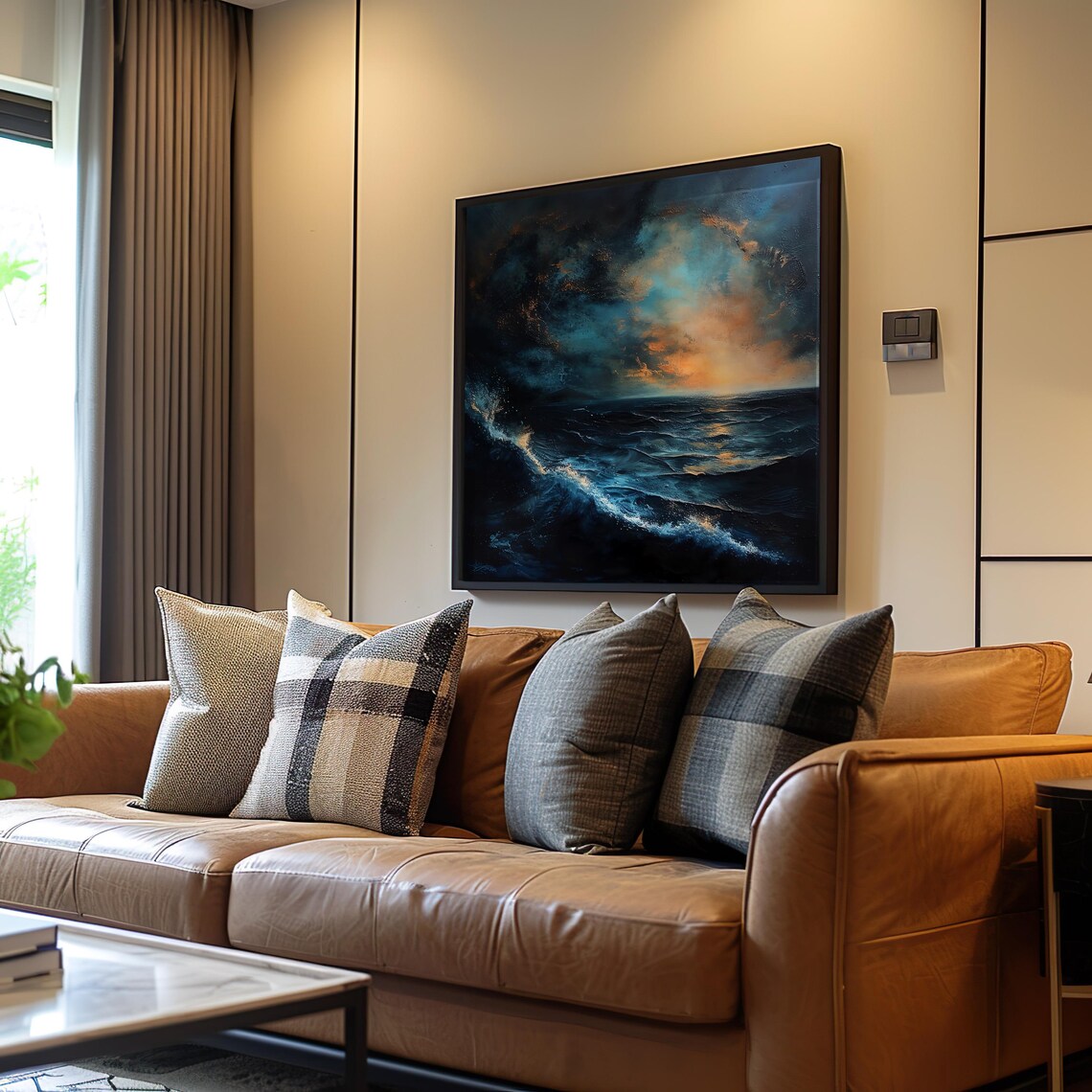 Moody Ocean Wave Sunset Dark Navy Seascape Oil Painting Art Poster