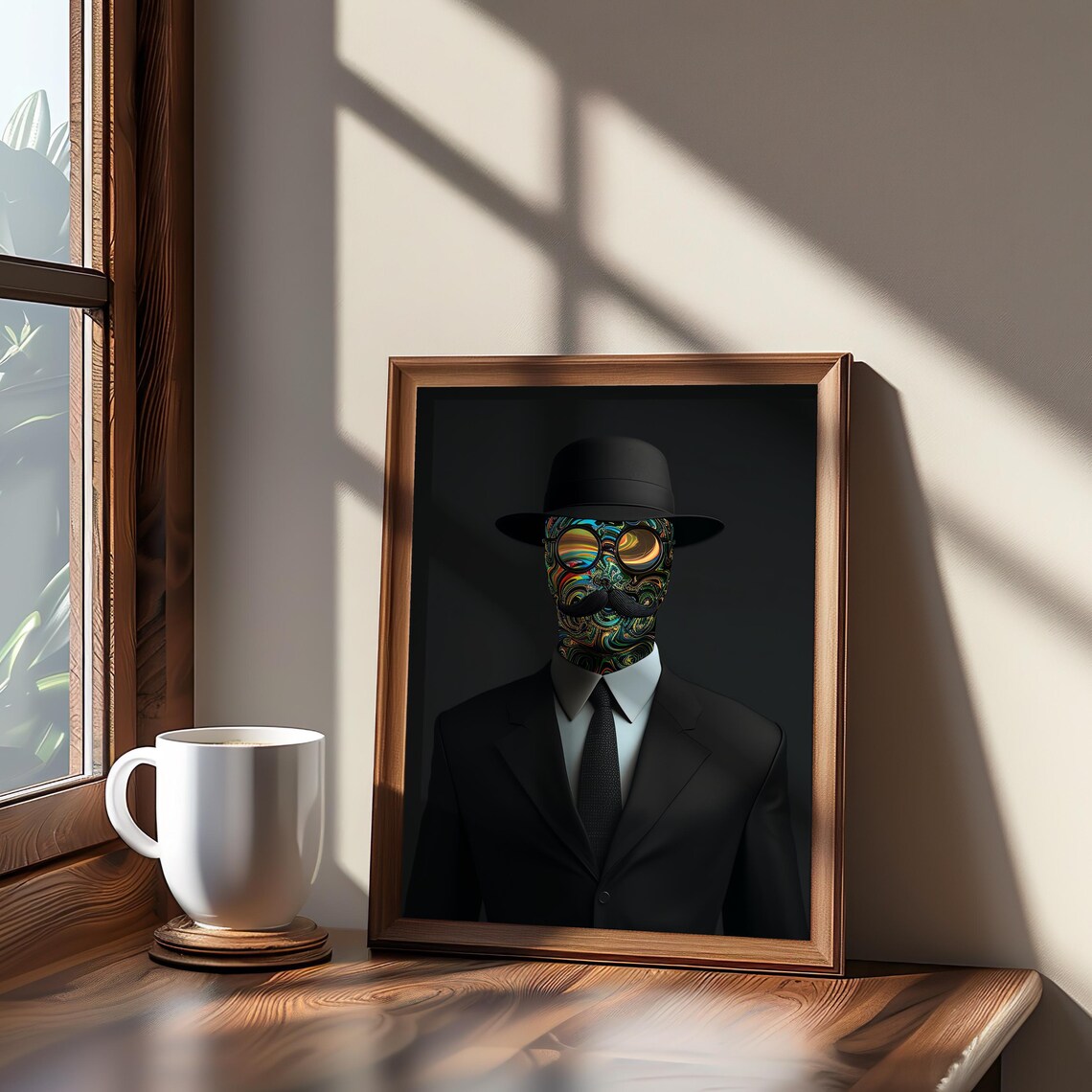 Man In Suit Art Illustration, Stylish Masked Portrait